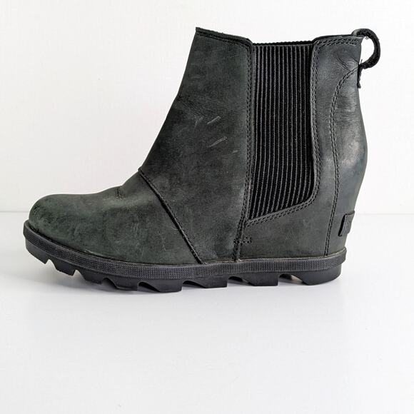 Sorel Joan of Arctic Wedge II Chelsea Boots Black Leather W 8 Waterproof - Picture 1 of 16
